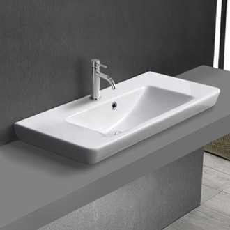 Bathroom Sink Drop In Sink in Ceramic, Modern, Rectangular CeraStyle 068100-U/D